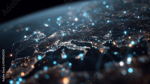Fototapeta Network on Planet Earth with Glowing Lights