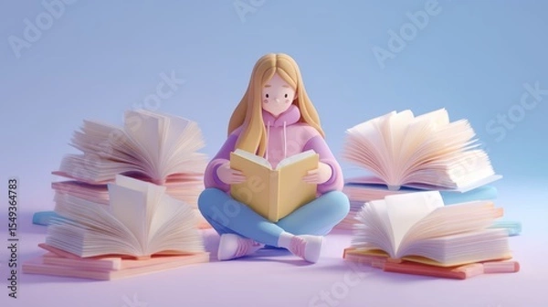 Obraz 3D illustration of children learning and studying together