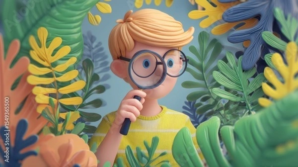 Fototapeta 3D illustration of children learning and studying together