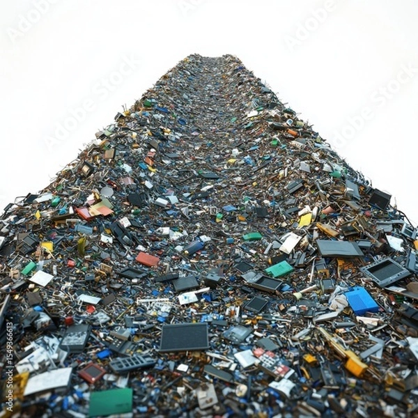 Fototapeta Landfill stretching into the horizon, filled with electronic waste, isolated on white