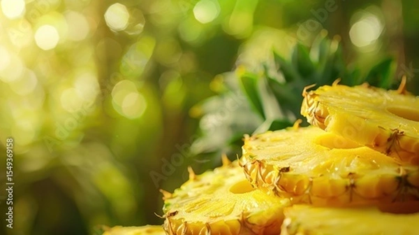 Obraz Fresh pineapple on a bright colorful background, tropical exotic fruit.
