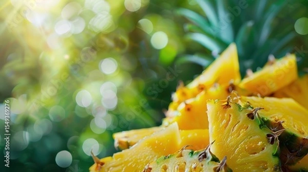 Obraz Fresh pineapple on a bright colorful background, tropical exotic fruit.