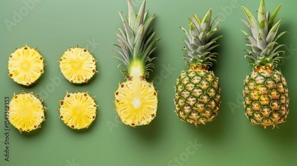 Obraz Fresh pineapple on a bright colorful background, tropical exotic fruit.