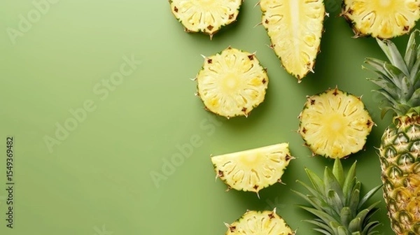 Obraz Fresh pineapple on a bright colorful background, tropical exotic fruit.