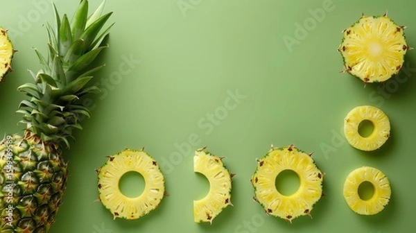 Obraz Fresh pineapple on a bright colorful background, tropical exotic fruit.
