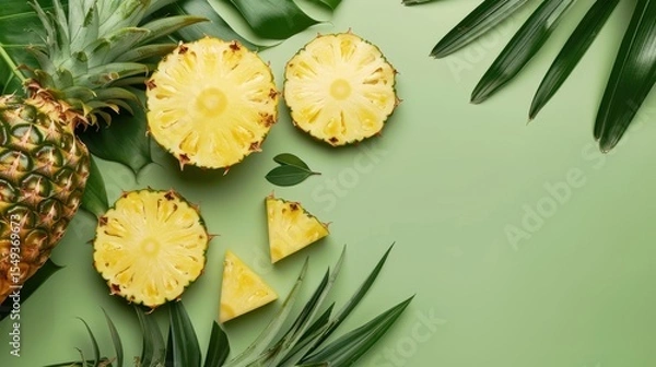 Obraz Fresh pineapple on a bright colorful background, tropical exotic fruit.