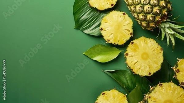 Obraz Fresh pineapple on a bright colorful background, tropical exotic fruit.