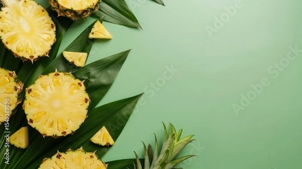 Obraz Fresh pineapple on a bright colorful background, tropical exotic fruit.