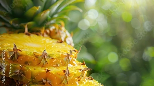 Obraz Fresh pineapple on a bright colorful background, tropical exotic fruit.
