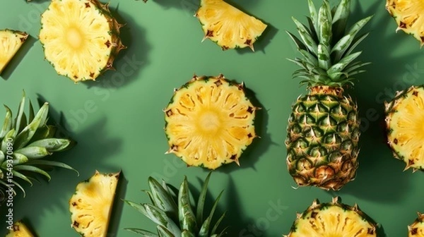 Obraz Fresh pineapple on a bright colorful background, tropical exotic fruit.