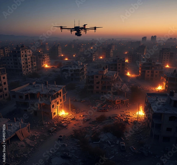 Obraz Drone Over War-Torn City