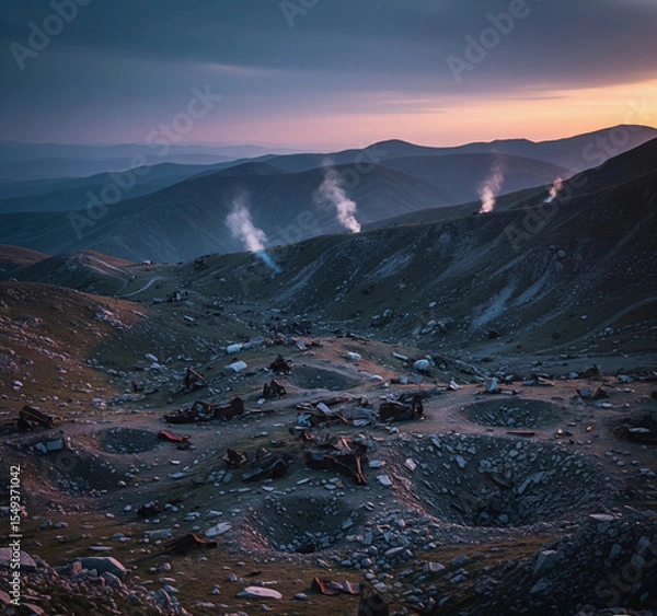 Obraz Bomb-Cratered Mountain Range