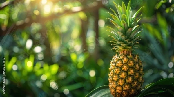Obraz Fresh pineapple on a bright colorful background, tropical exotic fruit.
