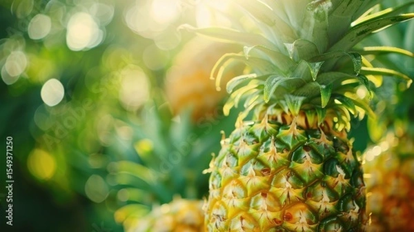 Obraz Fresh pineapple on a bright colorful background, tropical exotic fruit.