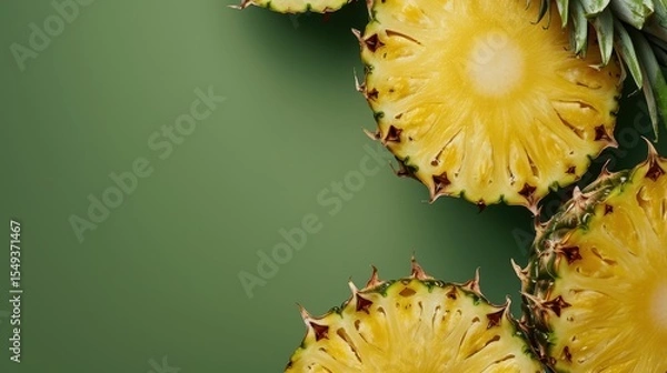 Obraz Fresh pineapple on a bright colorful background, tropical exotic fruit.