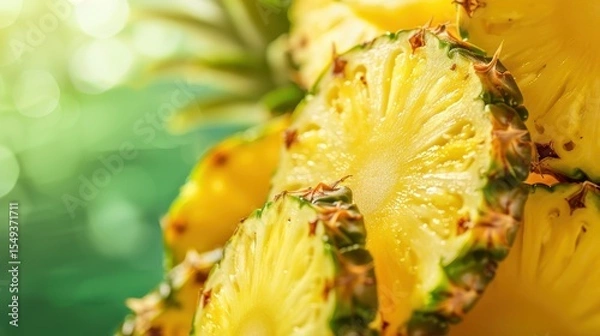 Obraz Fresh pineapple on a bright colorful background, tropical exotic fruit.