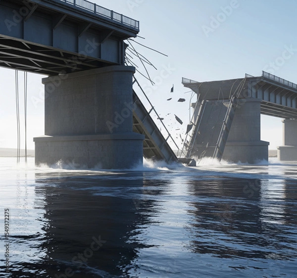 Obraz Damaged Bridge Over River