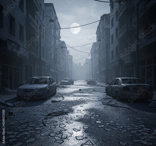 Obraz Abandoned Street Under Moonlight