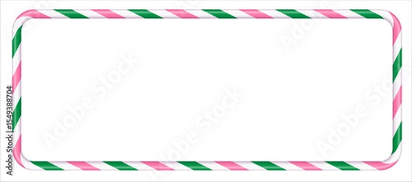 Fototapeta Rectangular empty frame in the form of Christmas candy striped cane, place for text. Holiday banner xmas. Vector illustration isolated, on white background