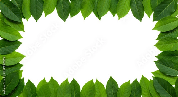 Fototapeta Natural green leaves frame PNG. Frame full of lush green leaves top view flat lay isolated. Green foliage frame PNG with leafy border PNG