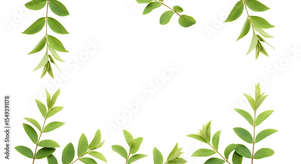 Fototapeta Natural green leaves frame PNG for eco friendly designs, botanical visuals, and nature-inspired layouts. en foliage frame PNG with leafy border perfect for organic product design
