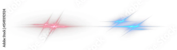 Obraz Blue and red horizontal light effect glowing fast illustration with glare, shine, spark, futuristic motion, police flash and colorful glowing lines on transparent vector background png