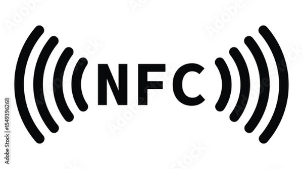 Fototapeta Minimalist black and white circular NFC icon with radio wave symbol. Clean, geometric design on white background. Flat, modern, and technical style ideal for tech and UI concepts.
