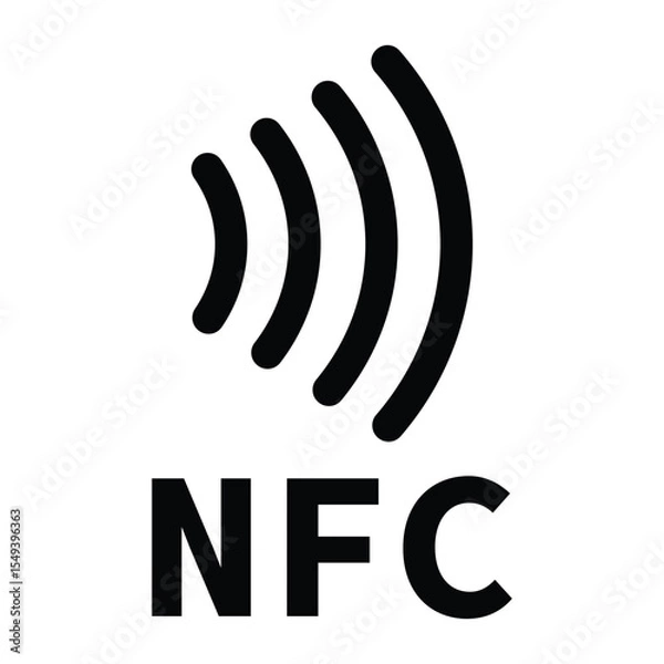 Fototapeta Minimalist black and white circular NFC icon with radio wave symbol. Clean, geometric design on white background. Flat, modern, and technical style ideal for tech and UI concepts.
