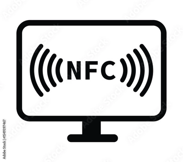 Fototapeta Minimalist black and white circular NFC icon with radio wave symbol. Clean, geometric design on white background. Flat, modern, and technical style ideal for tech and UI concepts.