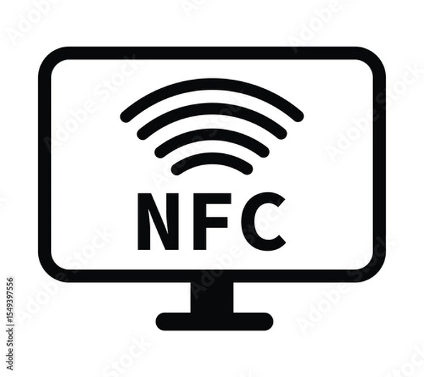 Fototapeta Minimalist black and white circular NFC icon with radio wave symbol. Clean, geometric design on white background. Flat, modern, and technical style ideal for tech and UI concepts.