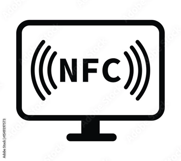 Obraz Minimalist black and white circular NFC icon with radio wave symbol. Clean, geometric design on white background. Flat, modern, and technical style ideal for tech and UI concepts.