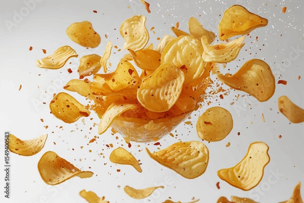 Obraz potato chips falling in super slow motion