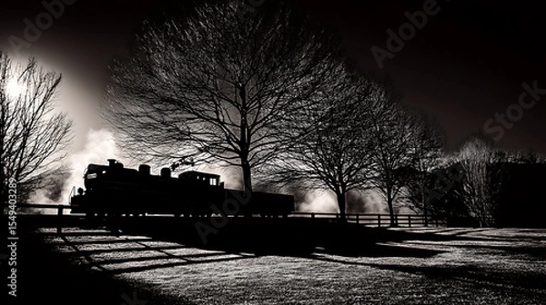 Obraz Ghost train through the monochrome countryside