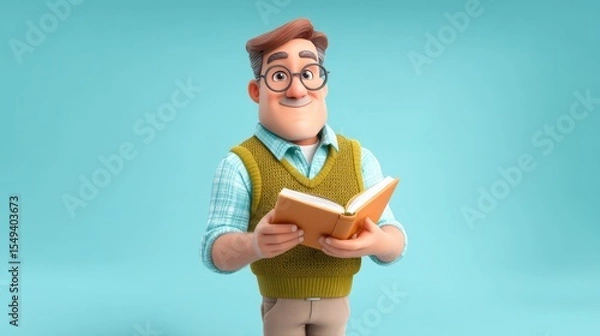 Obraz Cartoon-style 3D businessman character in suit with briefcase, professional employee