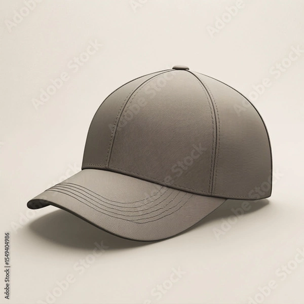 Fototapeta A realistic grey baseball cap on a white background showing a 3D design for casual and sports use