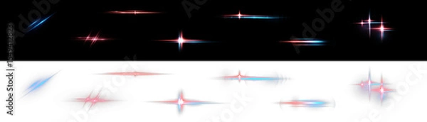 Obraz PNG Speed Sparkle Line Blue and Red Neon Light Effect with Glowing Ray, Shine, png Shiny Spark, Abstract Explosion, Glare png, Glow, Police Lens Lines Illustration png 