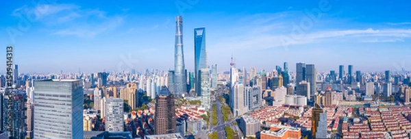 Obraz Aerial view of Shanghai skyscrapers and residential buildings in downtown.