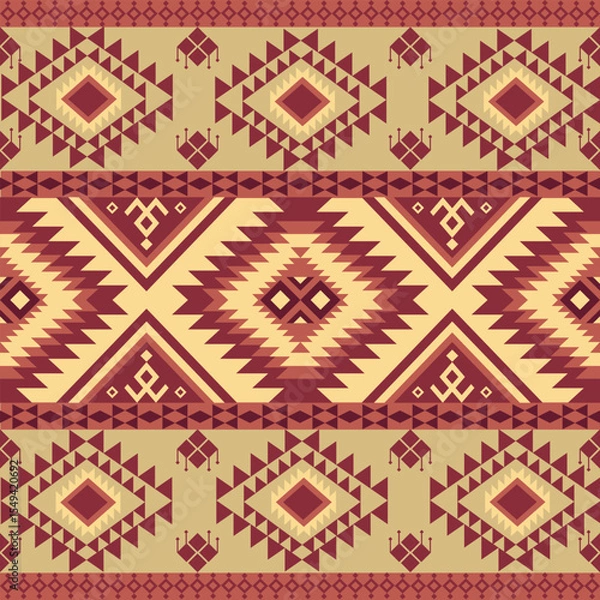Fototapeta Yellow , Brown,Red Brown , and cream ethnic boho seamless pattern. Native American, Navajo pattern, tribal vector texture. Aztec ornament.
Design for black ground , curtains, blankets and wallpaper