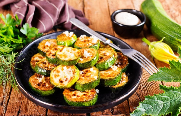 Obraz Tasty fried zucchini slices on a plate