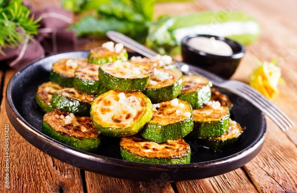 Obraz Tasty fried zucchini slices on a plate