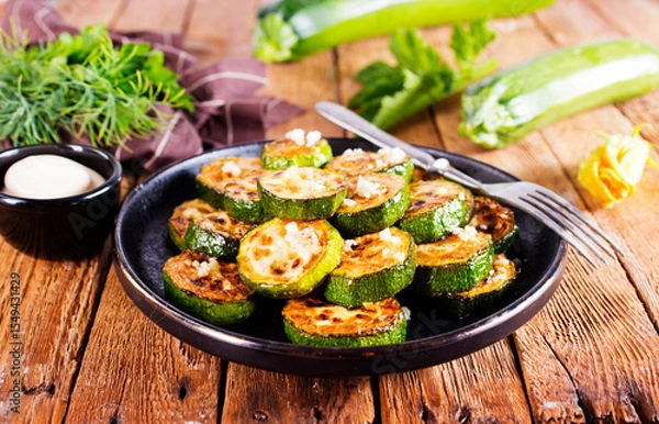 Obraz Tasty fried zucchini slices on a plate