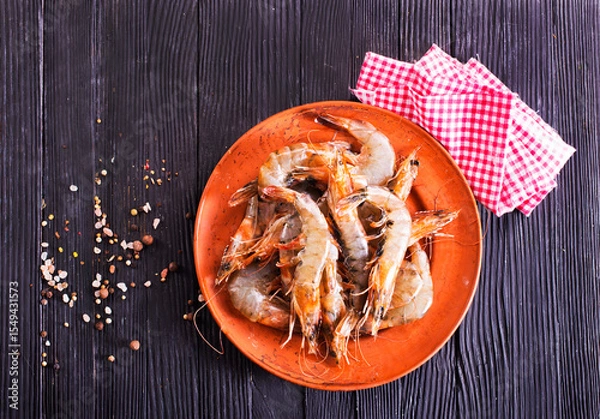 Obraz shrimps raw gambas seafood prawn healthy meal food snack on the table copy space food background rustic top view