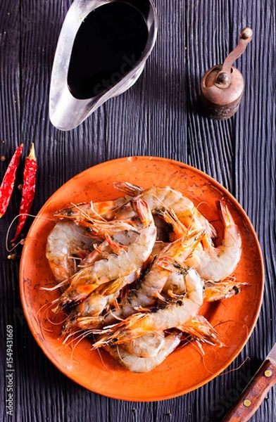 Obraz shrimps raw gambas seafood prawn healthy meal food snack on the table copy space food background rustic top view
