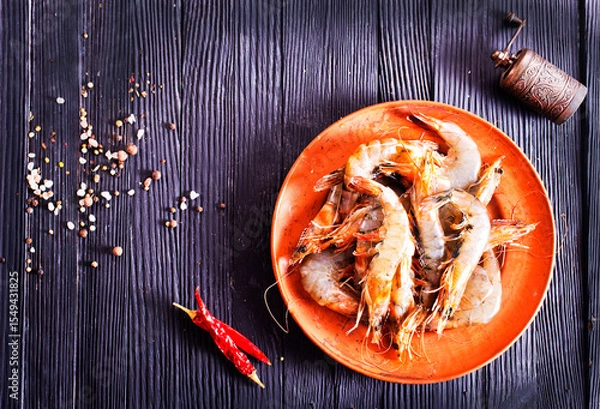 Obraz shrimps raw gambas seafood prawn healthy meal food snack on the table copy space food background rustic top view