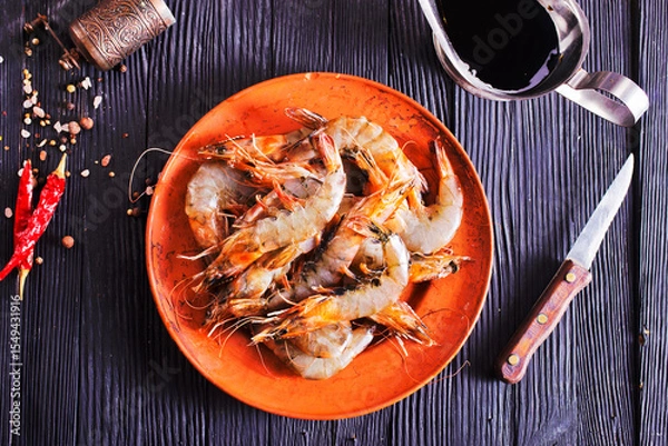 Obraz shrimps raw gambas seafood prawn healthy meal food snack on the table copy space food background rustic top view
