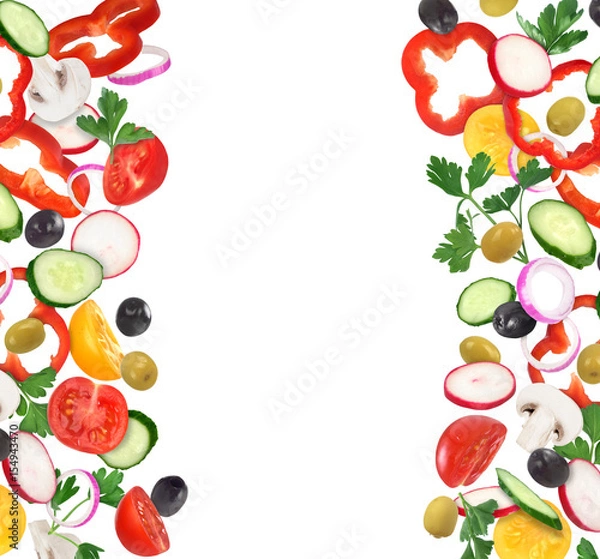 Fototapeta set of fresh vegetable slices isoleted on white