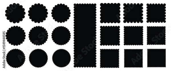 Obraz Zigzag edges set. Torn paper, jagged rectangular and circle shape box element set with zigzag edges. Silhouette stickers circle, square, rectangle labels.