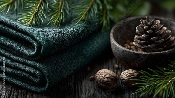 Fototapeta Cozy Spa Still Life with Pine and Nutmeg