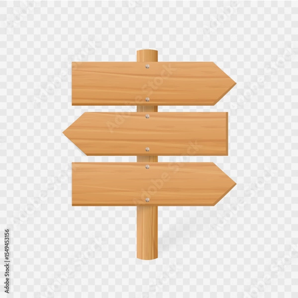 Obraz Wooden signboard vector illustration. Realistic wood direction arrow sign. Board with wood texture, plywood road pointer