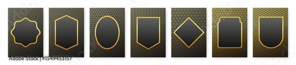 Obraz Golden frame set on black paper with pattern. Vintage frames for wedding invitation cards, Birthday, festive greeting cards, photo pictures. Vector EPS10